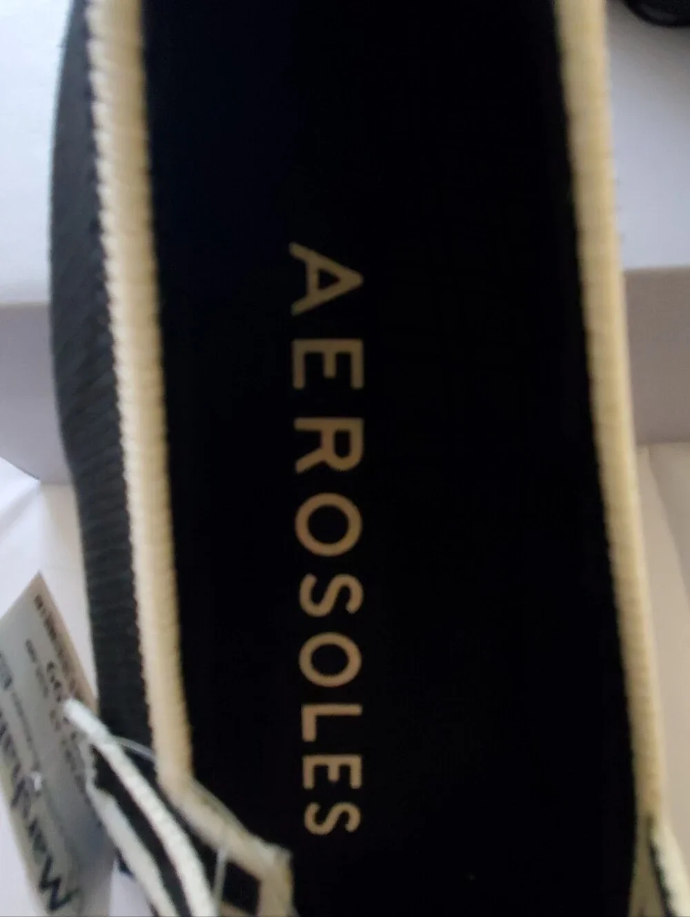 AEROSOLES Black Flats with Cream Trim Mary Jane Strap